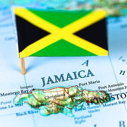 Map and flag of Jamaica. Source: "World reference atlas"